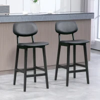HOMCOM Set of Two Wooden Classic Bar Stools, with Faux Leather Seats - Black(m-10)
