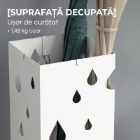 HOMCOM Suport pentru umbrele din metal cu 4 cârlige și tavă pentru scurgere, 15.5x15.5x41cm, alb(m-8)
