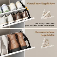 HOMCOM Schuhschrank mit 2 Klappen Schuhkipper mit Verstellbar Trennwand, offenem Fach für 12 Paar Schuhe 89 x 25 x 92 cm Weiß(m-6)