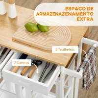 HOMCOM Conjunto de Mesa Alta de Bar e 2 Bancos com Rodas Mesa Dobrável de Cozinha com Bancos 86x75,5x83,5 cm Natural(m-6)