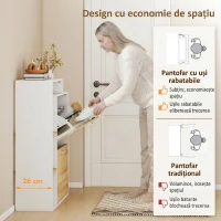 HOMCOM Dulap Pantofi cu 2 Sertare Rabatabile, Slim, Alb și Lemn(m-4)