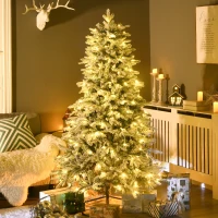 HOMCOM Künstlicher Weihnachtsbaum, Christbaum, inkl. Kunstschnee, LED-Lichter, 180 cm, Grün + Weiß(m-10)