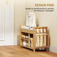 HOMCOM Banco Sapateira com Assento Acolchoado Arrumação Lateral Prateleira para Botas Estrutura de Bambu 80x30x50 cm Madeira e Bege(m-7)