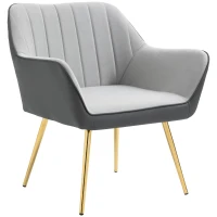 HOMCOM Poltrona de Sala de Estar Estofada em Couro Sintético e Veludo com Apoios para os Braços Pés Dourados 64x62x72,5 cm Cinza(m-11)