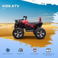 HOMCOM 12V Quad Bike ATV with LED Lights, Music, Backrest, Forward, Backward, Red(m-4)
