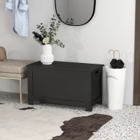 HOMCOM Baú de Armazenamento de Madeira Baú de Arrumação com Dobradiça de Segurança Carga Máxima 20 kg 81x40x46 cm Preto(m-10)