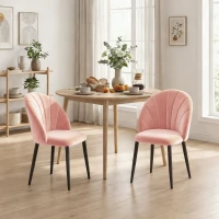 HOMCOM Set 2 Sedie da Pranzo Imbottite con Schienale a Conchiglia in Velluto, 52x55x79 cm, Rosa(m-9)
