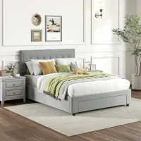 HOMCOM Double Size Ottoman Bed Frame, with Front Drawer - Grey(m-10)