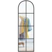 HOMCOM Grand miroir mural ou sur pied 40 x 160 cm de fenêtre arquée avec cadre en métal, film antidéflagrant, noir(m-12)