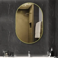 HOMCOM Espelho Casa de Banho 60x90 cm Espelho Decorativo de Parede com Estrutura de Alumínio Horizontal ou Vertical Dourado(m-2)