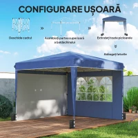 Outsunny Foișor Pliabil 3x3 m cu Pereți și Înălțime Reglabilă, Protecție UV 50+, Albastru Închis(m-7)