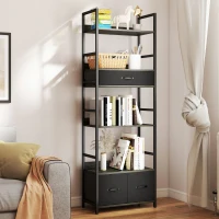 HOMCOM Industrial Style Bookcase, with 4 Shelves and 3 Fabric Drawers - Grey/Black(m-10)