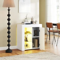 HOMCOM Dulap cu iluminare LED, 3 rafturi deschise și dulap cu 2 niveluri, din lemn și sticlă, 75x40.1x83 cm, alb(m-10)