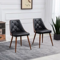 HOMCOM Conjunto de 2 Cadeiras de Sala de Jantar com Assento Estofado em PU e Pés de Madeira 50,5x59x82cm Preto e Nogueira(m-11)