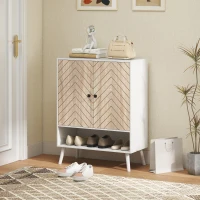 HOMCOM Sapateira com Desenho em Espiga Prateleiras Ajustáveis Compartimento Aberto para 15 Pares de Sapatos 75x35x97 cm Branco e Madeira(m-10)