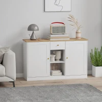 HOMCOM Küchenkommode, Sideboard mit Schublade, Schränken, Regalen, Spanplatte, Weiß(m-10)