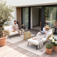 Outsunny Loungeset l-vormige rattan bank set tuin rattan bank tuin zwembad Koffie en Crème(m-9)