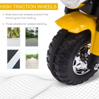 HOMCOM 6V Kids Electric Motorbike 3 Wheels Ride On Toy with Horn Headlights Realistic Sounds for Girl Boy 18 - 36 Months Yellow(m-7)