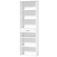 HOMCOM Bibliotecă verticală înaltă cu 7 polițe, 6 cuburi și sertar din lemn, 60x24x182 cm, Alb(m-1)