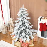 HOMCOM 5ft Super Flocked Christmas Tree - Green/White(m-10)