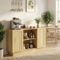 HOMCOM Sideboard Buffet Cabinet, 133 cm Storage Cabinet with 2 Open Shelves, 2 Cupboards and Soft Close Doors, Natural(m-2)