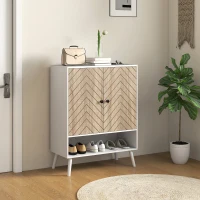 HOMCOM Sapateira com Desenho em Espiga Prateleiras Ajustáveis Compartimento Aberto para 15 Pares de Sapatos 75x35x97 cm Branco e Madeira(m-9)