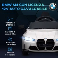 AIYAPLAY Macchina Elettrica per Bambini a Licenza BMW M4 con Telecomando, Clacson e Fari, Auto Elettrica in PP e Metallo, 108x69.5x51 cm, Bianca(m-4)