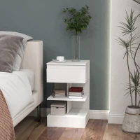 HOMCOM Mesa de Cabeceira Mesa Auxiliar com 1 Gaveta e 2 Prateleiras Abertas para Quarto Sala Estilo Moderno 39x39x65 cm Branco(m-10)