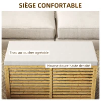 HOMCOM Banc de rangement, coffre de rangement rembourré en tissu aspect lin, couvercle et structure en bambou, gris et naturel(m-5)