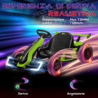 HOMCOM Go Kart Elettrico per Bambini 6-12 Anni 24V 12km/h con Seggiolino Regolabile, Verde(m-4)