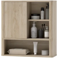 HOMCOM Armário de Casa de Banho de Parede com Prateleiras Ajustáveis Porta Deslizante e Compartimentos  60x20x62 cm Madeira(m-12)