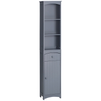 HOMCOM Coluna Casa de Banho com 1 Gaveta Armário e 3 Prateleiras Abertas Armário Alto para Casa de Banho 34x24x170 cm Cinzento
