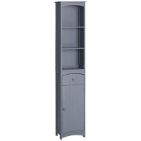 HOMCOM Coluna Casa de Banho com 1 Gaveta Armário e 3 Prateleiras Abertas Armário Alto para Casa de Banho 34x24x170 cm Cinzento(m-1)