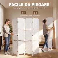 HOMCOM Paravento da Interno a 4 Pannelli Pieghevole con Mensole 160x170 cm, Bianco(m-4)