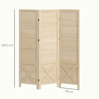 HOMCOM Paravent intérieur en bois 3 panneaux séparateur de pièce pliable panneau perforé 114 x 1,7 x 144,5 cm bois naturel(m-3)