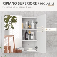 kleankin Armadietto a Specchio a 3 Ripiani Interni Regolabili, in Legno e Vetro, 60x15x60 cm, Bianco(m-5)