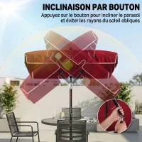 Outsunny Parasol de jardin Parasol droit rectangulaire inclinable alu métal polyester haute densité 2 x 1,3 m rouge(m-6)