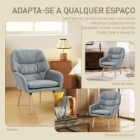 HOMCOM Poltrona de Sala de Estar Moderna Acolchoada de Dupla Camada Estofada em Couro Sintético Pés de Madeira 68x74x89 cm Cinza(m-6)