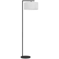 HOMCOM Stehleuchte, Stehlampe, E27 Sockel, Schwarz, weißer Stoffschirm, Fußschalter, Eisen, 47 x 37 x 153 cm(m-1)