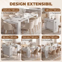 HOMCOM Masă Extensibilă Convertibilă în Consolă pentru 10 Persoane, PAL, Oțel, 240 x 90 x 78 cm, Alb(m-4)