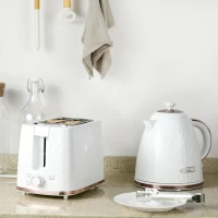 HOMCOM 1.7L 3000W Fast Boil Kettle & 2 Slice Toaster Set, Kettle and Toaster Set with Auto Shut Off, Browning Controls, White(m-10)