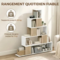 HOMCOM Étagère de rangement, bibliothèque géométrique à 5 niveaux, pour bureau, salon, chambre, blanc et bois naturel(m-6)