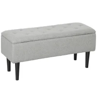 HOMCOM Banc de rangement coffre de rangement revêtement bouclette, pieds en bois de caoutchouc 95 x 38 x 45 cm gris(m-7)