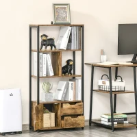 HOMCOM Bibliotecă cu 3 Rafturi, Dulap și 2 Sertare, din PAL și Metal, 58x24x122 cm(m-13)