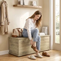 HOMCOM Large 114L Storage Chest Grey Wood Bench Trunk with Safety Lid for Bedroom Hallway and Living Room 100 x 40 x 40cm(m-13)