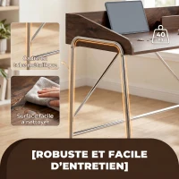 HOMCOM Bureau, bureau d'ordinateur 109 cm avec rebord de sécurité et structure en métal, noyer(m-7)