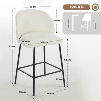 HOMCOM Conjunto de 2 Bancos de Bar Cadeiras de Bar Apoio para Pés e Encosto Tecido Efeito Linho Altura do Assento 68 cm Creme(m-3)