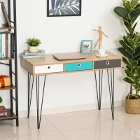 HOMCOM Scrivania Moderna con 3 Cassetti Multicolore in Legno e Metallo, Scrivania per Camera e Ufficio in Stile Nordico, 110x50x77.5cm(m-2)