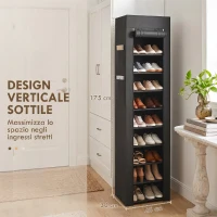 HOMCOM Scarpiera 10 Ripiani, Copertura Antipolvere, 20 Paia, 45x30x175 cm, Nero(m-5)