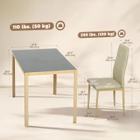 HOMCOM Ensemble Table à Manger avec 4 Chaises en Cuir Synthétique, Plateau Rectangulaire en Verre Trempé, 120x70x75cm, Naturel(m-3)